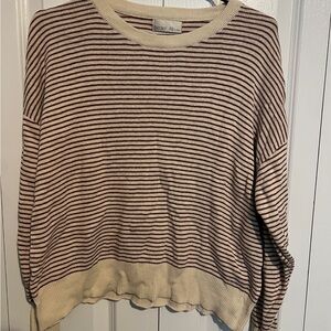 Women's Striped Crew Neck Sweater - Cream and Brown